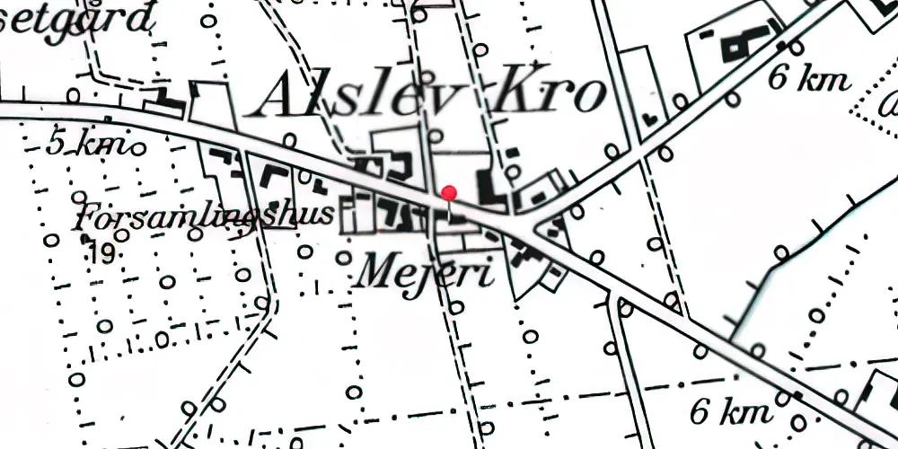 Historisk kort over Alslev Kro (Smalspor) Holdeplads