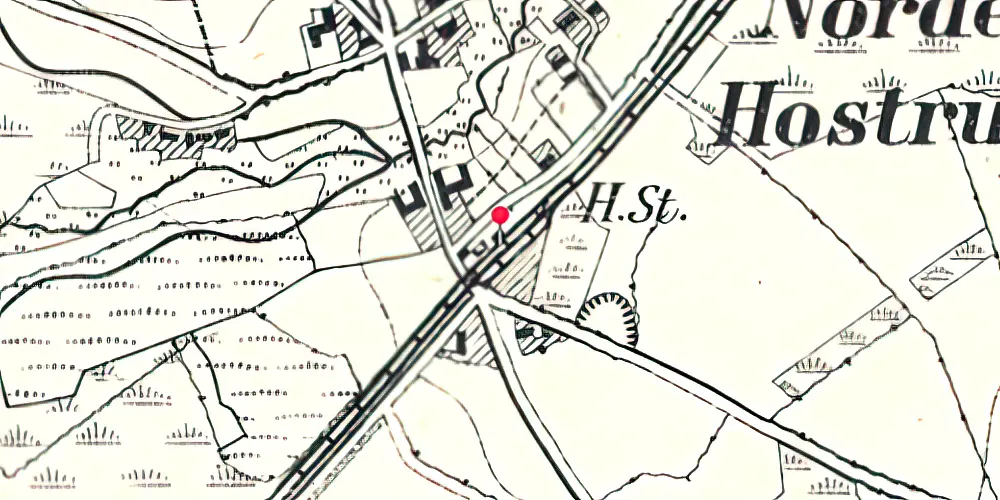 Historisk kort over Nørre-Hostrup (Smalspor) Station 