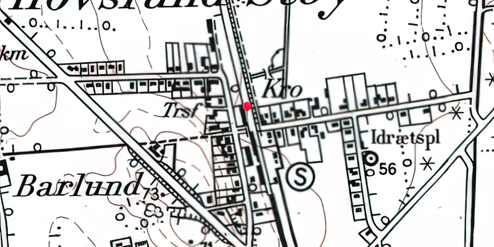 Historisk kort over Hovslund Stationsby (Smalspor) Stationskro 