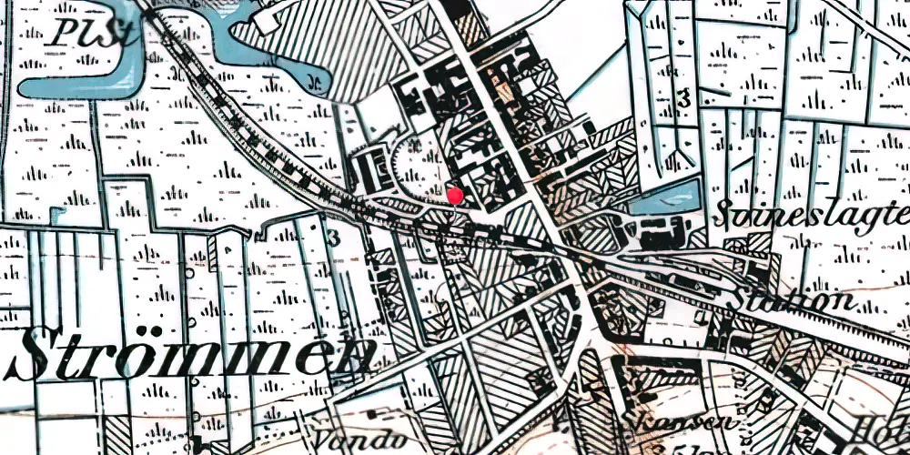Historisk kort over Strømmen Station [1876-1904]