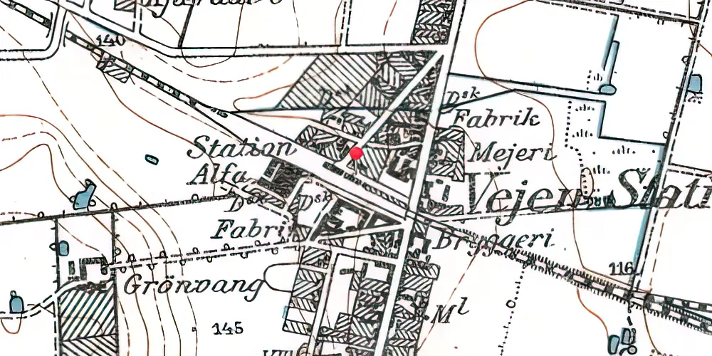 Historisk kort over Vejen Station [1874-1917]