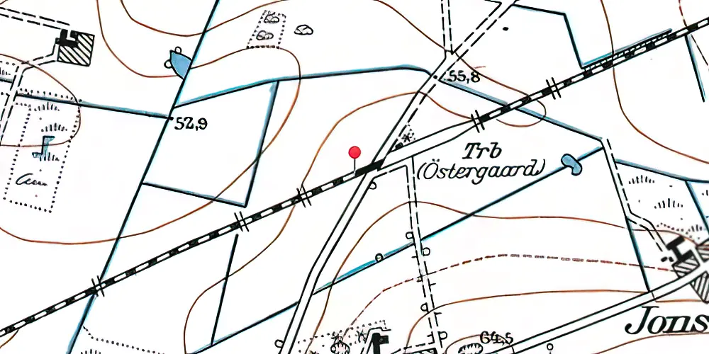 Historisk kort over Østergårde Holdeplads med sidespor