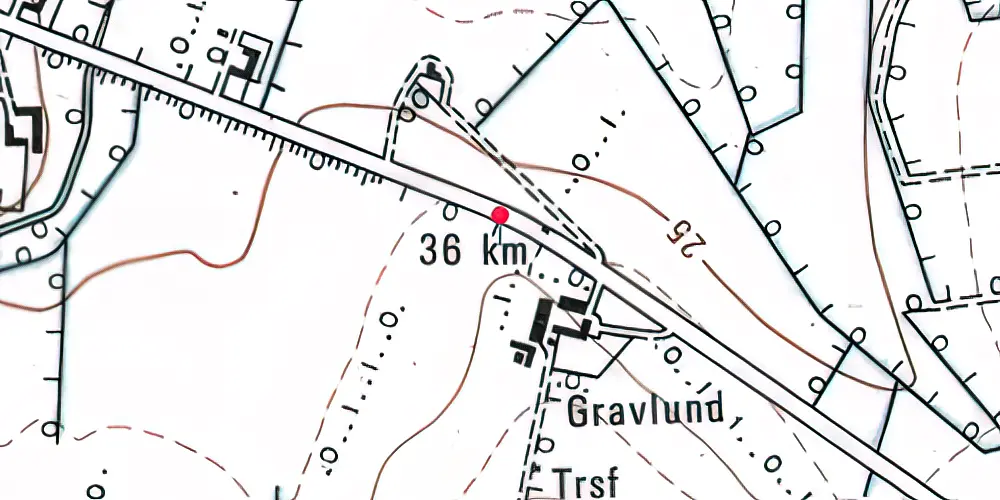Historisk kort over Gravlund (HAB) Trinbræt med Sidespor