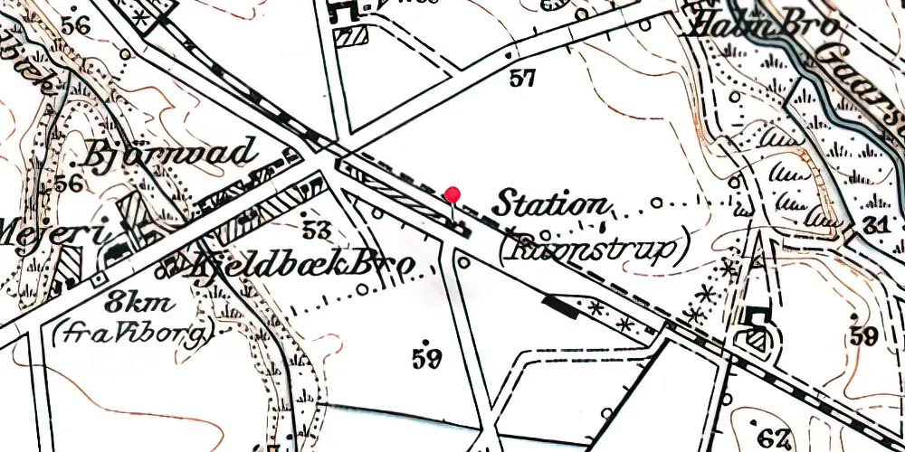 Historisk kort over Ravnstrup Station [1865-1896]