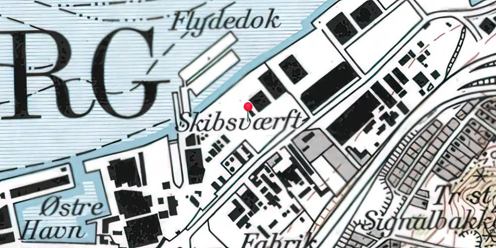 Historisk kort over Aalborg Havn Teknisk Station