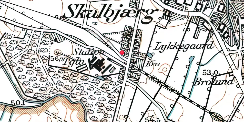 Historisk kort over Skalbjerg Holdeplads [1865-1908]