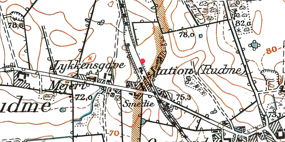 Historisk kort over Rudme Station [1876-2002]