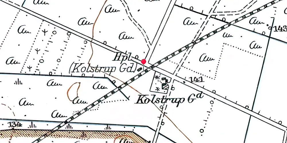 Historisk kort over Kolstrupgaard Trinbræt med Sidespor 
