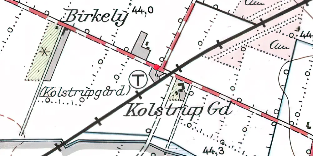 Historisk kort over Kolstrupgaard Trinbræt med Sidespor