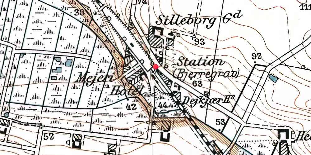 Historisk kort over Bjerregrav Billetsalgssted [1869-1905]