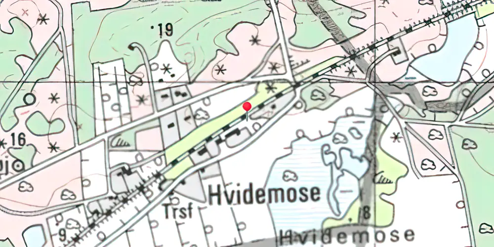 Historisk kort over Hvide-Mose Billetsalgssted med Sidespor [1894-1966]