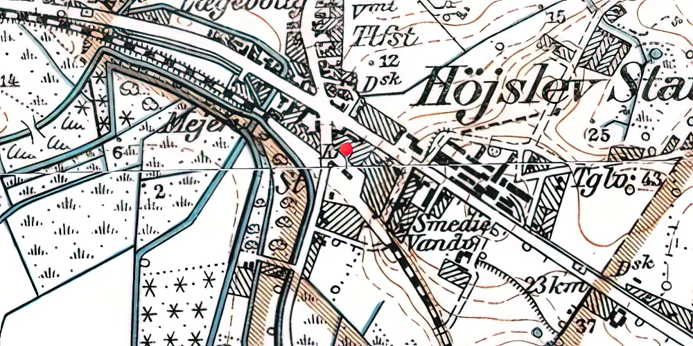 Historisk kort over Højslev Station [1865-1970]