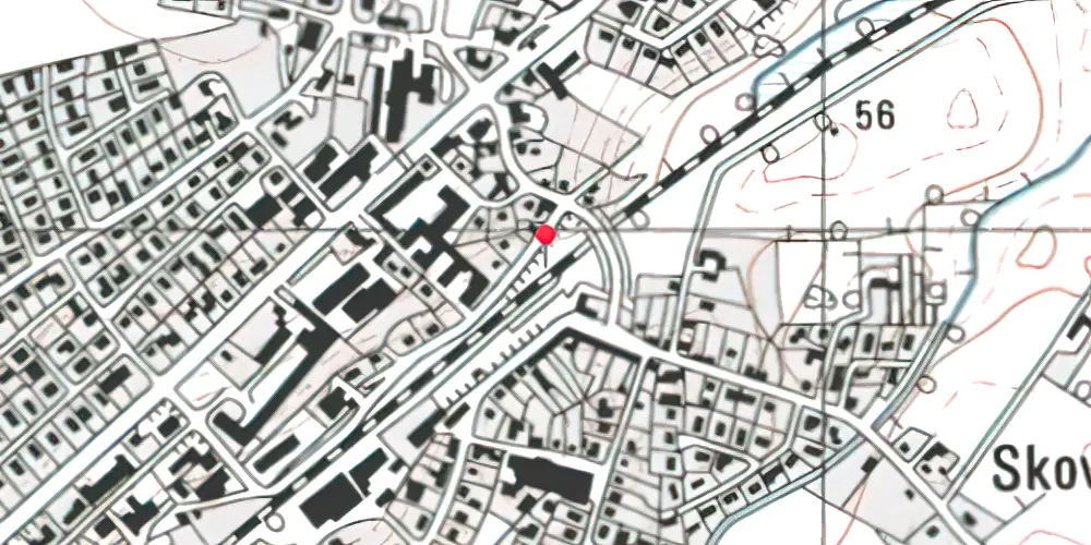 Historisk kort over Hørning Trinbræt med Sidespor [1974-1977]