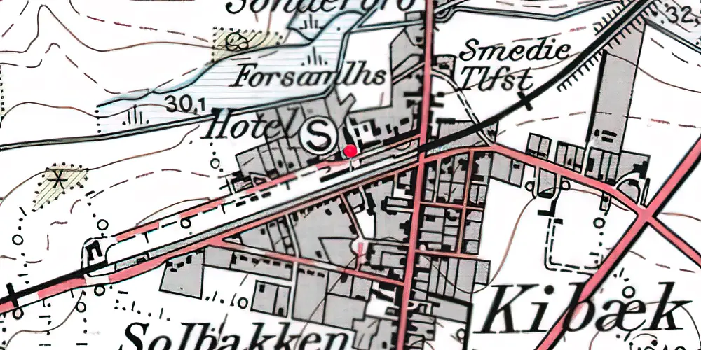 Historisk kort over Kibæk Station [1881-1974]
