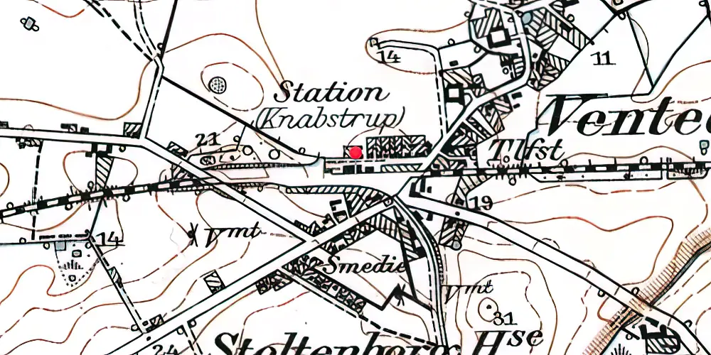 Historisk kort over Knabstrup Privat Holdeplads med sidespor [1876-1881]
