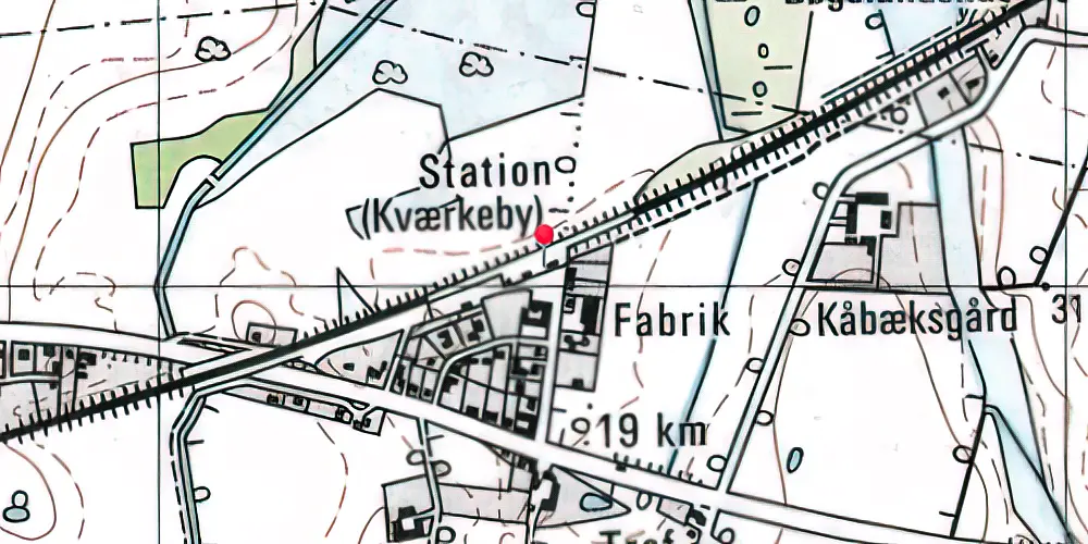 Historisk kort over Kværkeby Station [1945-1970]