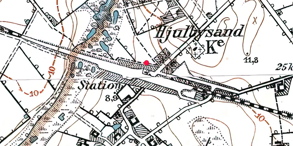 Historisk kort over Hjulby Station