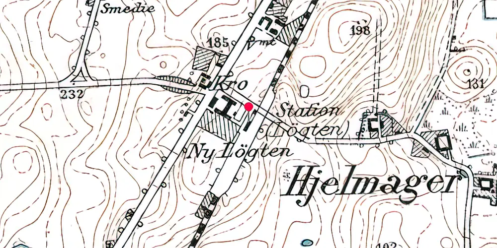 Historisk kort over Løgten Trinbræt med Sidespor [1968-1969]