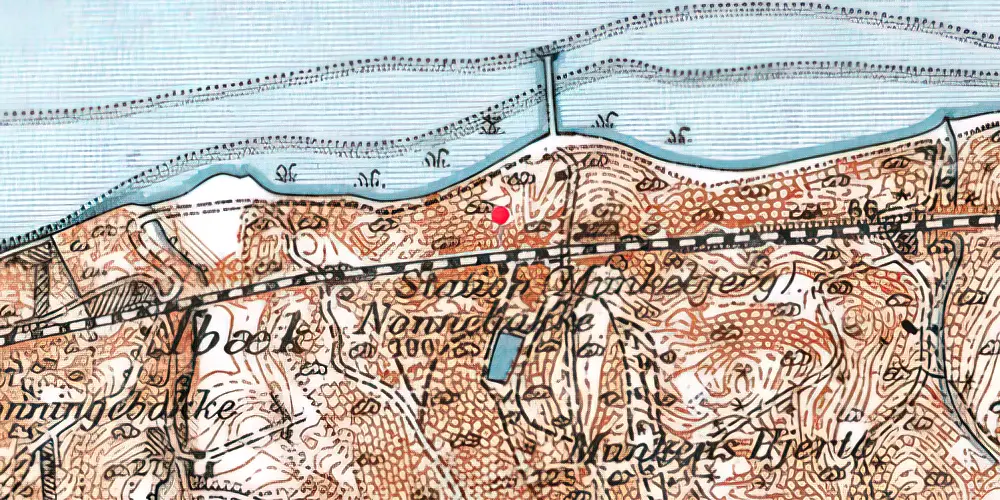 Historisk kort over Munkebjerg Billetsalgssted [1884-1922]