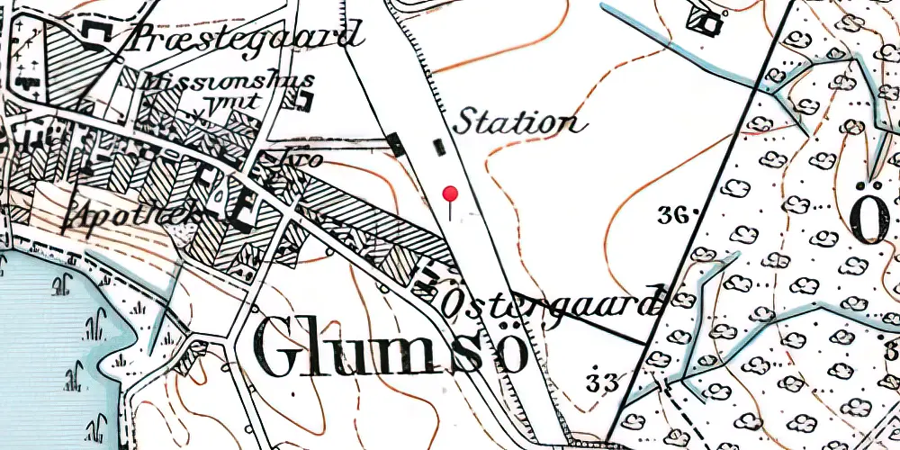 Historisk kort over Glumsø Trinbræt 