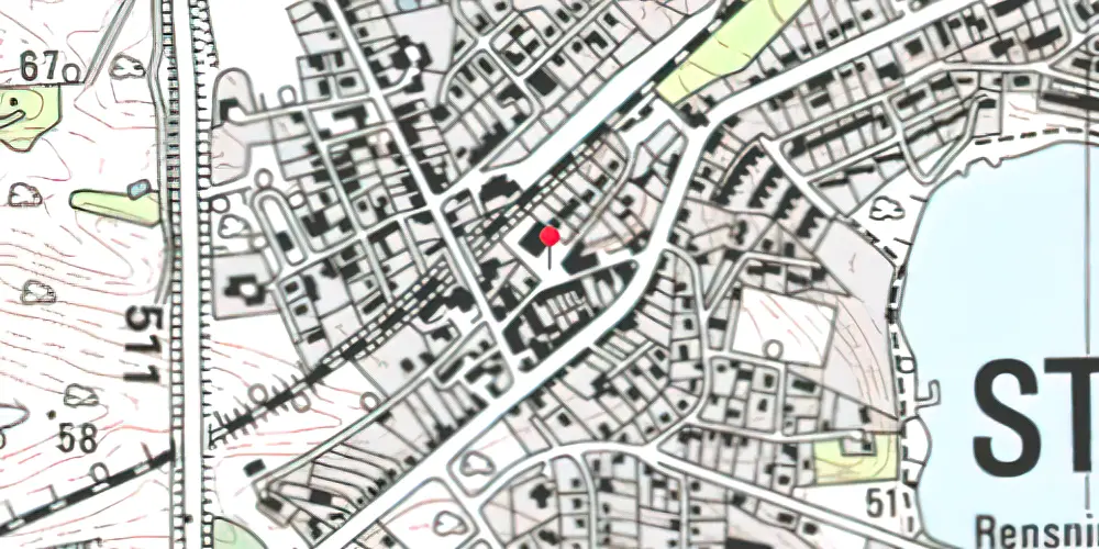 Historisk kort over Stilling Billetsalgssted med Sidespor [1889-1924]