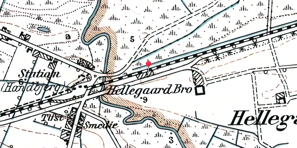 Historisk kort over Handbjerg Privat Billetsalgssted  [1873-1875]