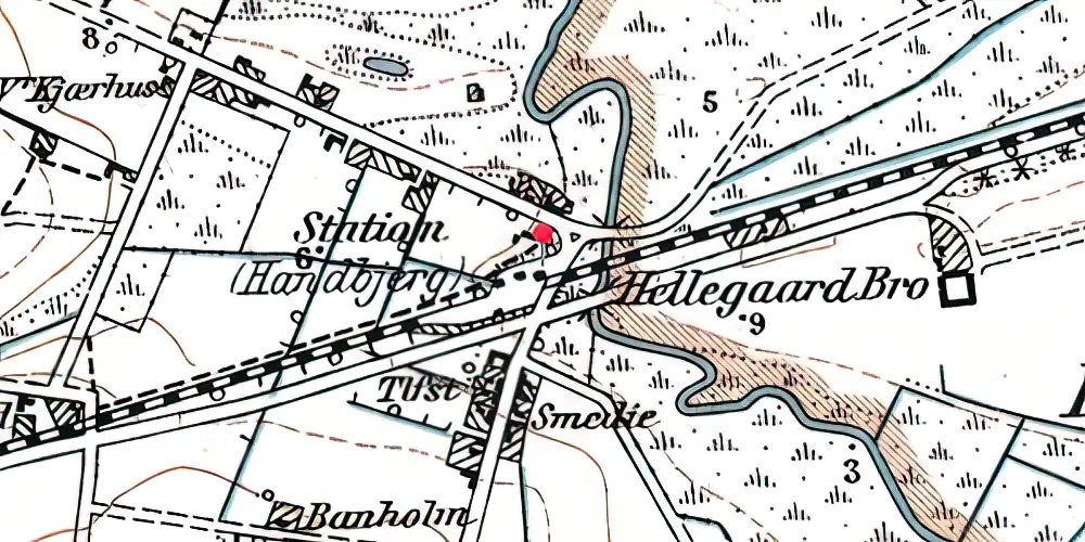 Historisk kort over Handbjerg Privat Billetsalgssted [1875-1883]