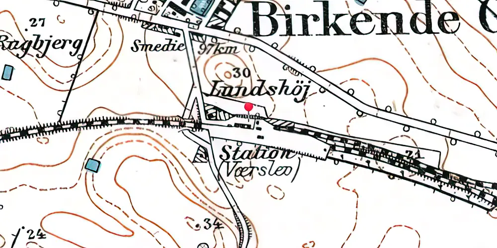Historisk kort over Værslev Station [1874-1964]