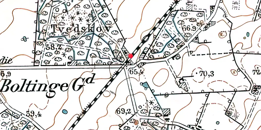 Historisk kort over Boltingegaard Billetsalgssted [1930-1954]