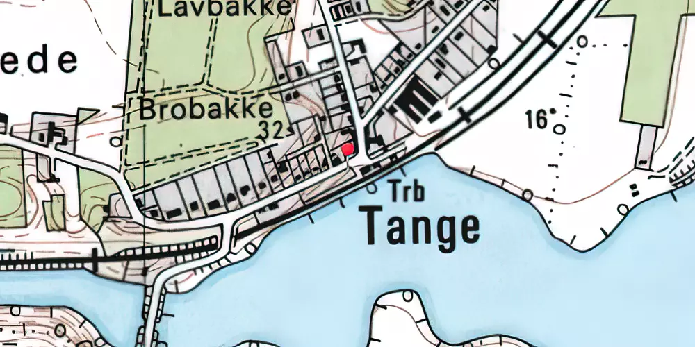 Historisk kort over Tange Billetsalgssted med Sidespor [1908-1920]