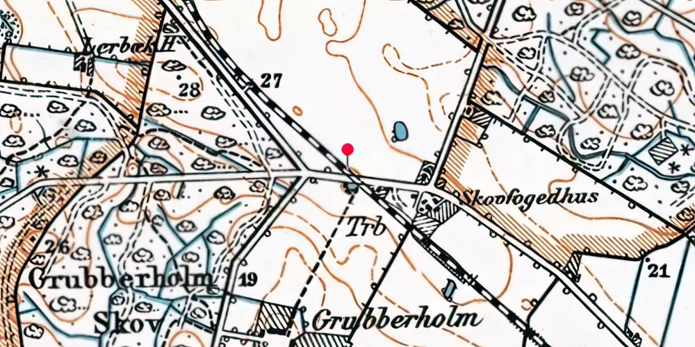 Historisk kort over Grubberholm Trinbræt med Sidespor [1926-1932]