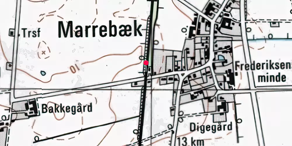 Historisk kort over Marrebæk Trinbræt med Sidespor [1969-1971]