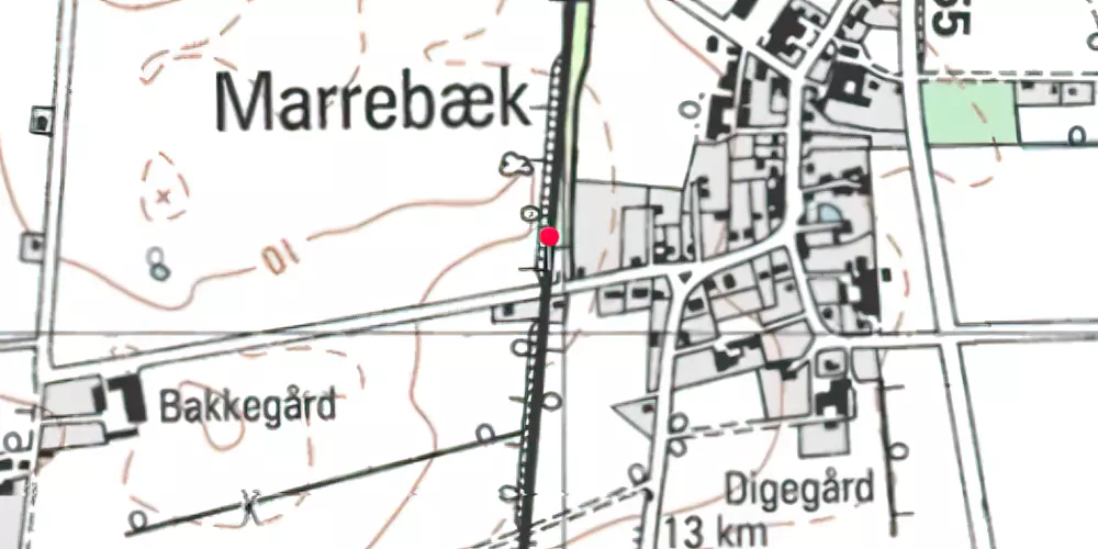 Historisk kort over Marrebæk Trinbræt med Sidespor [1966-1971]
