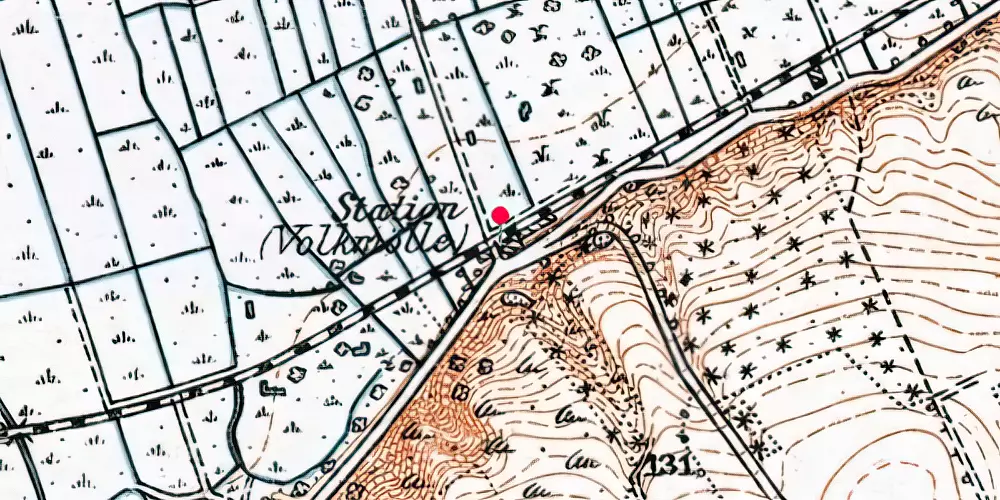 Historisk kort over Volkmølle Billetsalgssted [1876-1907]