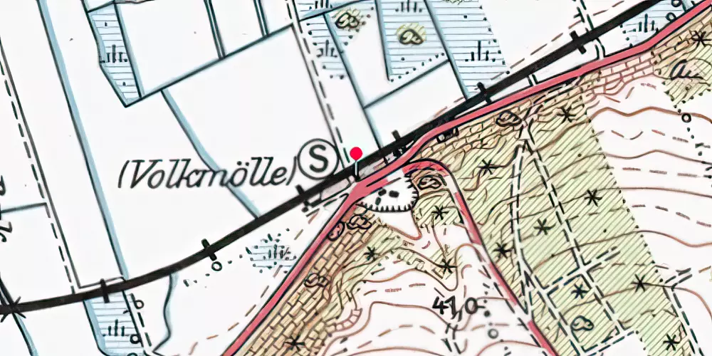 Historisk kort over Volkmølle Billetsalgssted [1876-1907]