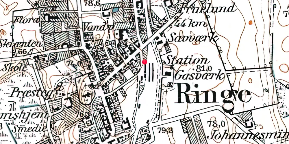 Historisk kort over Ringe Station 