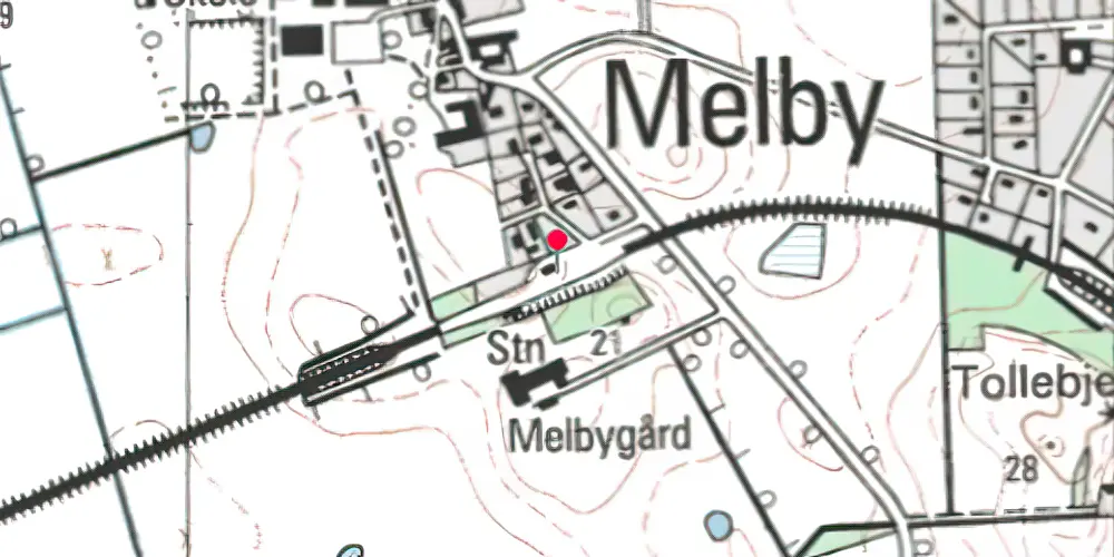 Historisk kort over Melby Station [1916-2020]