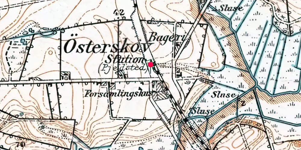 Historisk kort over Pjedsted Station [1922-1971]