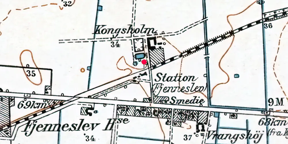 Historisk kort over Fjenneslev Krydsningsstation [1887-1893]