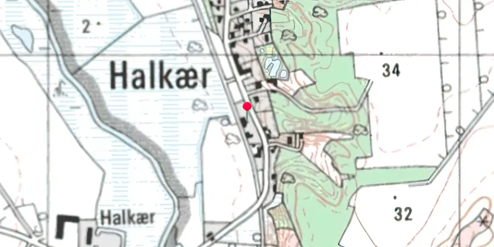Historisk kort over Halkær Holdeplads med sidespor [1899-1968]