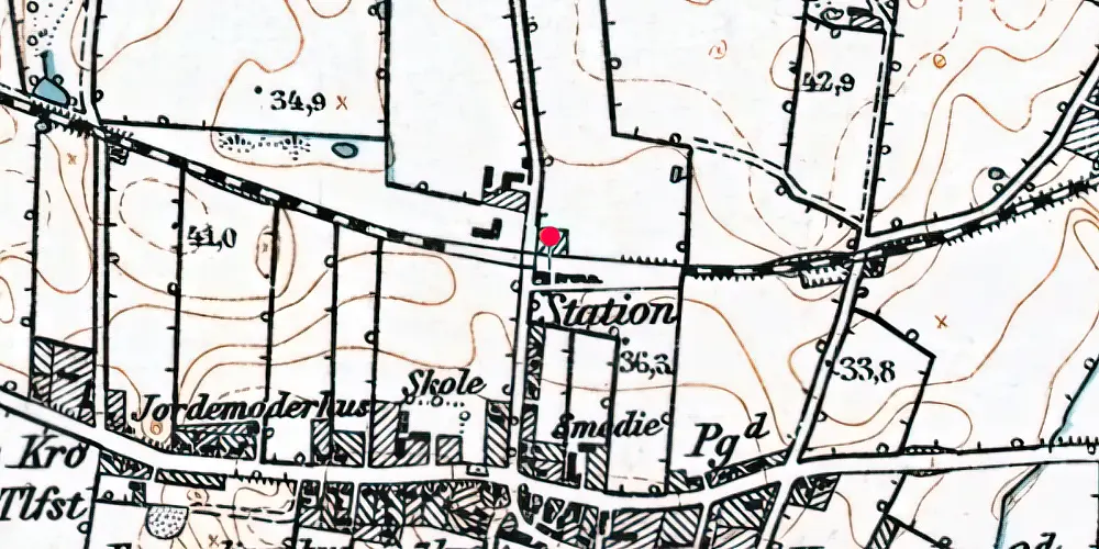 Historisk kort over Hammelev (Sønderjylland) Billetsalgssted med Sidespor [1866-1922]
