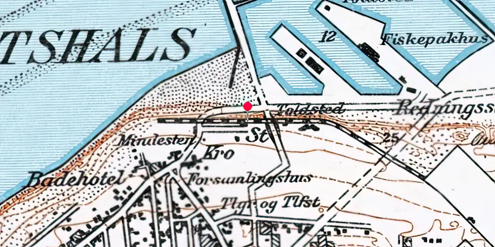 Historisk kort over Hirtshals Havn Station [1928-1939]