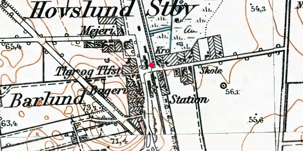 Historisk kort over Hovslund Stationsby Billetsalgssted [1879-1887]