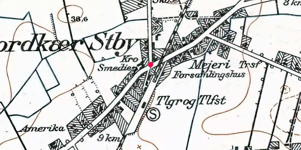 Historisk kort over Hjordkær Station [1914-1920]
