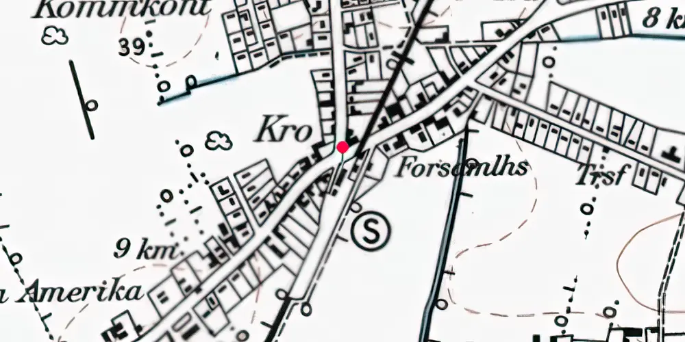 Historisk kort over Hjordkær Holdeplads med sidespor [1920-1922]