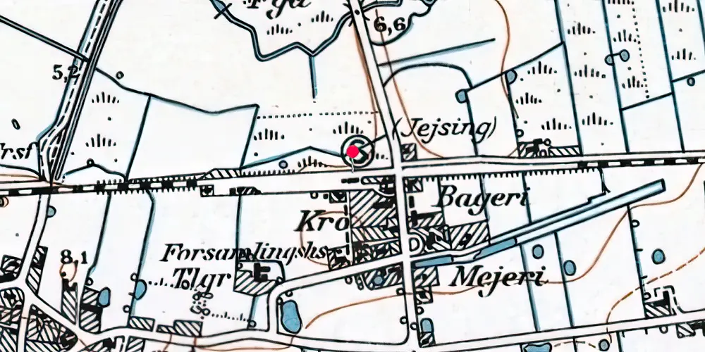 Historisk kort over Jejsing Holdeplads med sidespor [1867-1922]
