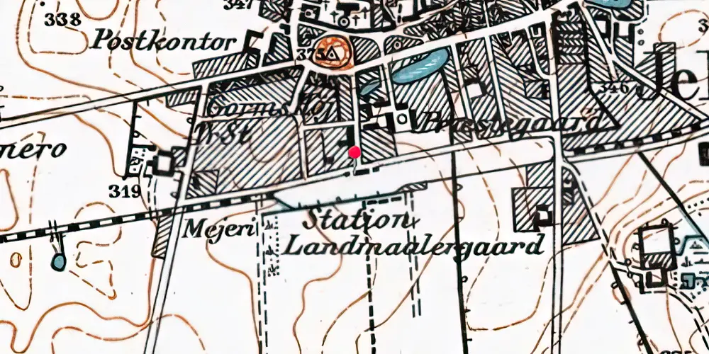 Historisk kort over Jelling Holdeplads med sidespor [1914-1918]