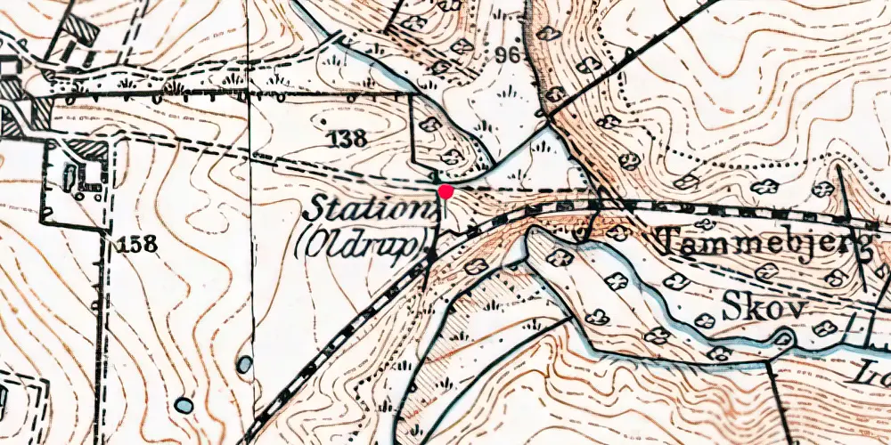 Historisk kort over Oldrup Billetsalgssted [1904-1909]
