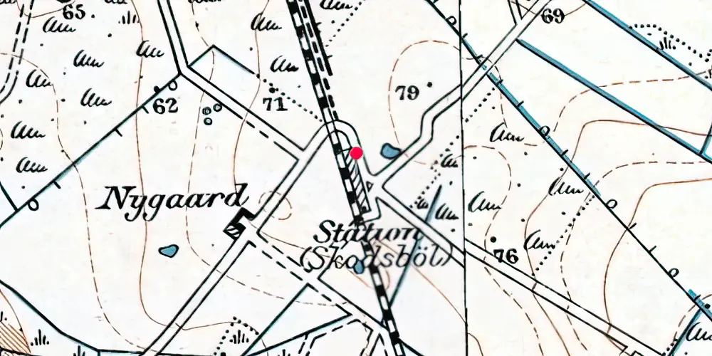 Historisk kort over Skodsbøl Billetsalgssted [1929-1959]