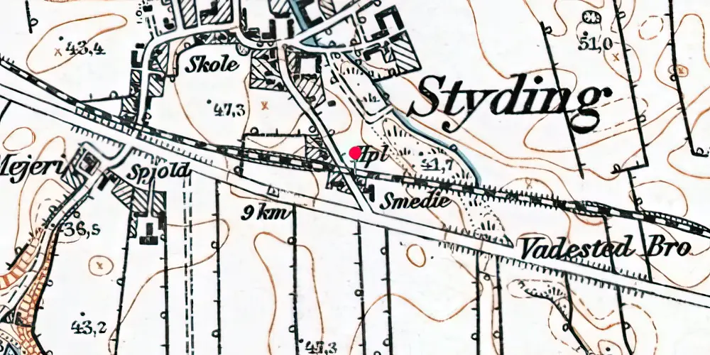 Historisk kort over Styding Billetsalgssted [1905-1920]